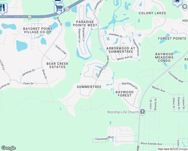map of restaurants, bars, coffee shops, grocery stores, and more near 11405 Turtle Dove Place in New Port Richey