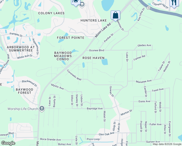 map of restaurants, bars, coffee shops, grocery stores, and more near 11410 Rimrock Street in New Port Richey