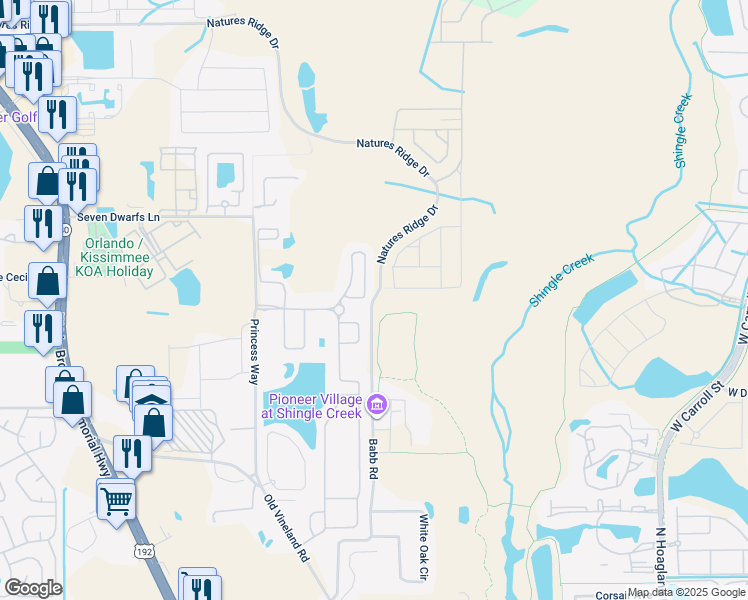map of restaurants, bars, coffee shops, grocery stores, and more near 2485 Babb Road in Kissimmee