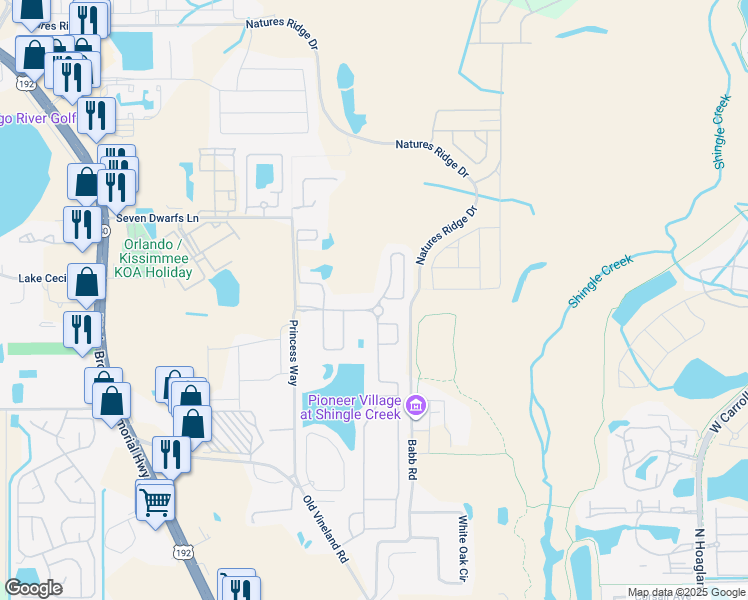 map of restaurants, bars, coffee shops, grocery stores, and more near 2604 Tranquility Way in Kissimmee