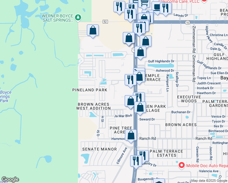 map of restaurants, bars, coffee shops, grocery stores, and more near 11420 Cockle Drive in Port Richey