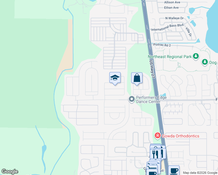 map of restaurants, bars, coffee shops, grocery stores, and more near 132 Jocelyn Drive in Davenport