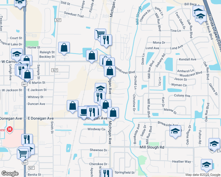 map of restaurants, bars, coffee shops, grocery stores, and more near in Kissimmee