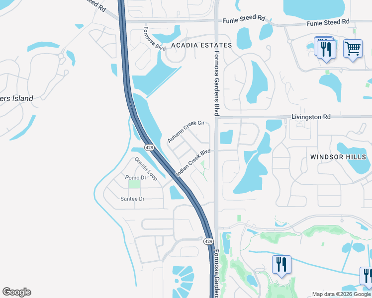 map of restaurants, bars, coffee shops, grocery stores, and more near 8009 Arrow Creek Road in Kissimmee