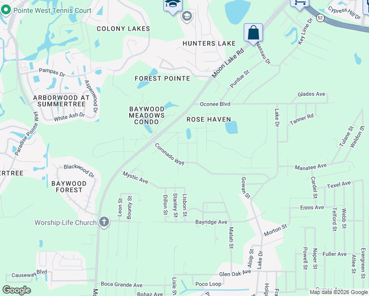 map of restaurants, bars, coffee shops, grocery stores, and more near 11402 Laurel Street in New Port Richey