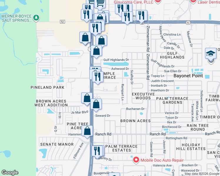 map of restaurants, bars, coffee shops, grocery stores, and more near 11390 U.S. 19 in Port Richey