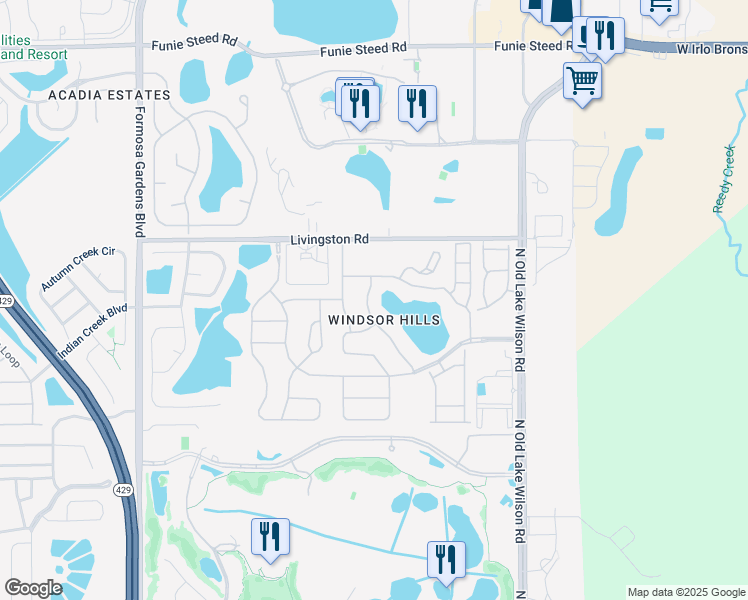 map of restaurants, bars, coffee shops, grocery stores, and more near 2647 Daulby Street in Kissimmee
