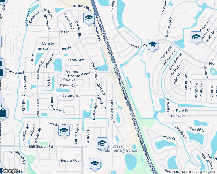 map of restaurants, bars, coffee shops, grocery stores, and more near 2626 Quail Run Boulevard North in Kissimmee