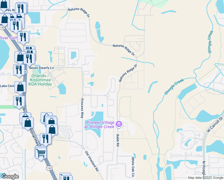 map of restaurants, bars, coffee shops, grocery stores, and more near 2604 Tranquility Way in Kissimmee