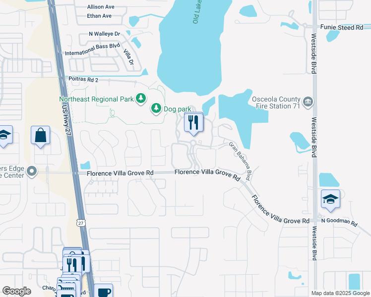map of restaurants, bars, coffee shops, grocery stores, and more near 210 Lucaya Loop in Davenport