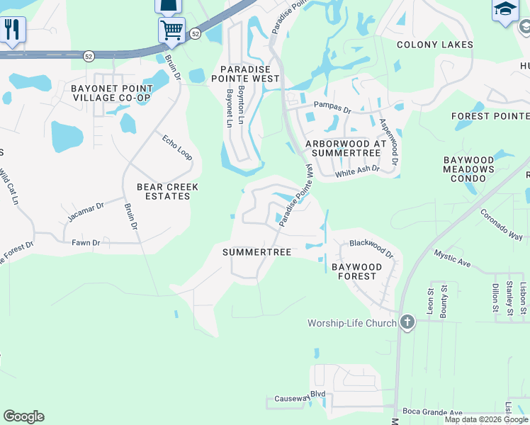 map of restaurants, bars, coffee shops, grocery stores, and more near 11405 Turtle Dove Place in New Port Richey