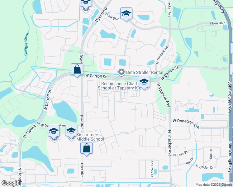 map of restaurants, bars, coffee shops, grocery stores, and more near 2816 Cello Lane in Kissimmee