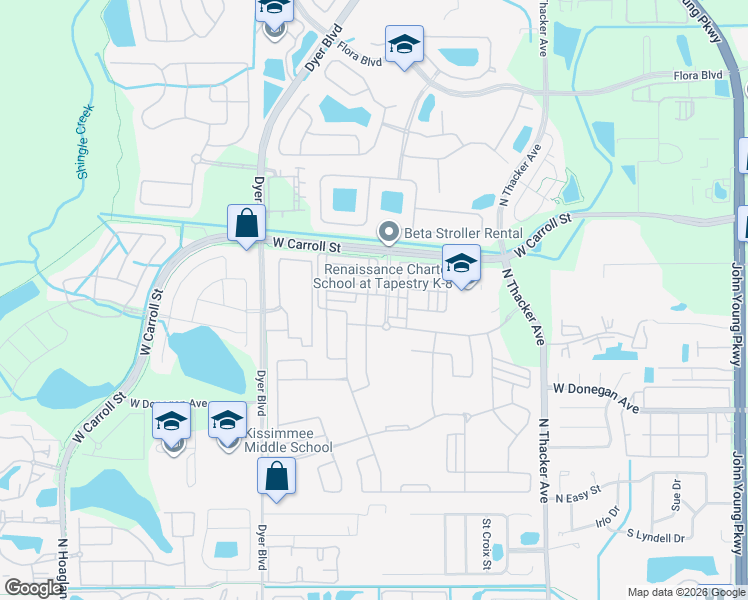 map of restaurants, bars, coffee shops, grocery stores, and more near 2816 Cello Lane in Kissimmee