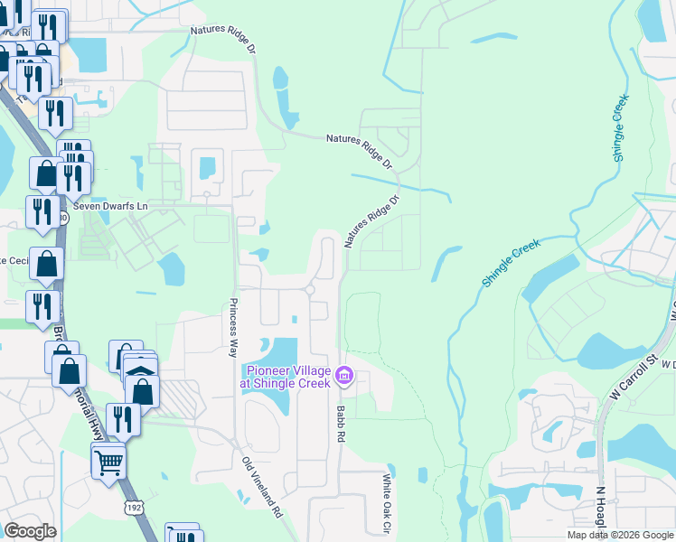 map of restaurants, bars, coffee shops, grocery stores, and more near 2660 Tranquility Way in Kissimmee