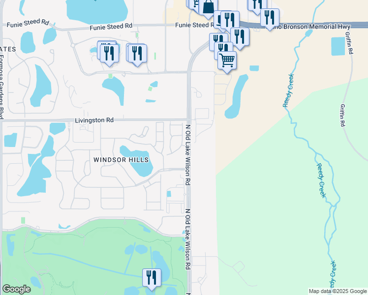 map of restaurants, bars, coffee shops, grocery stores, and more near 2661 Andros Lane in Kissimmee