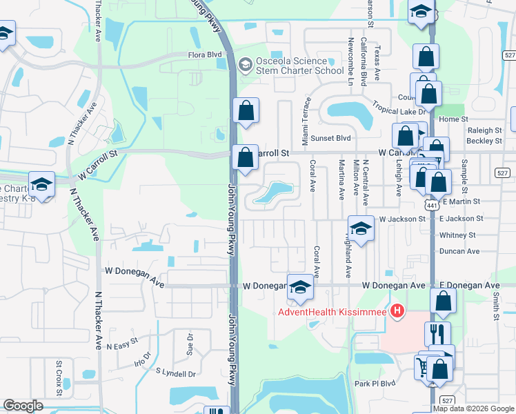 map of restaurants, bars, coffee shops, grocery stores, and more near 1008 Whalebone Bay Drive in Kissimmee