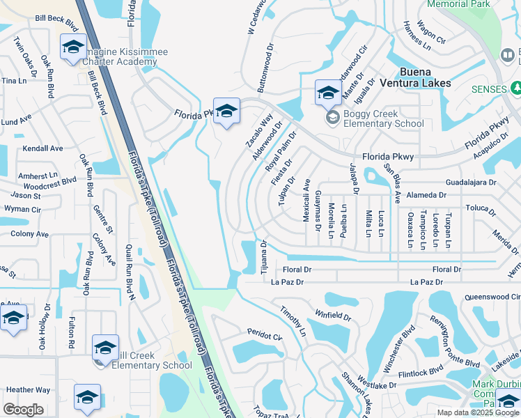 map of restaurants, bars, coffee shops, grocery stores, and more near 719 Royal Palm Drive in Kissimmee