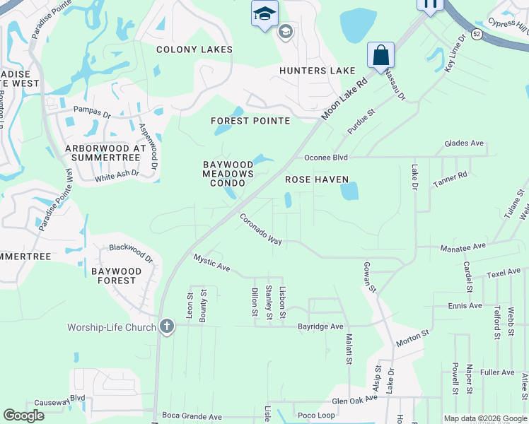 map of restaurants, bars, coffee shops, grocery stores, and more near 11402 Laurel Street in New Port Richey