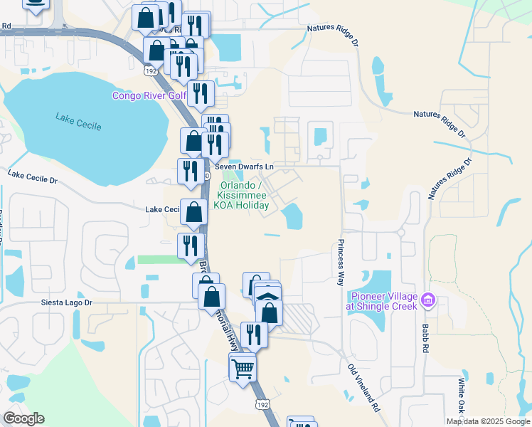map of restaurants, bars, coffee shops, grocery stores, and more near 2620 Lodi Circle in Kissimmee