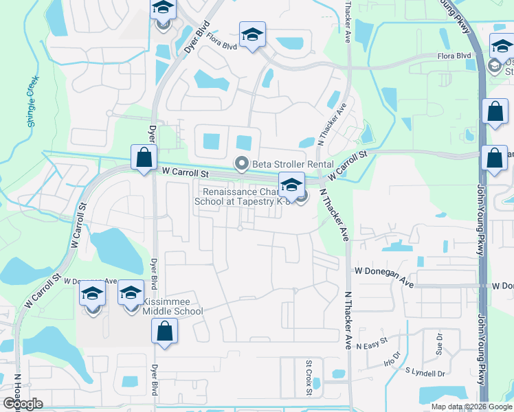 map of restaurants, bars, coffee shops, grocery stores, and more near 2614 Giardino Loop in Kissimmee