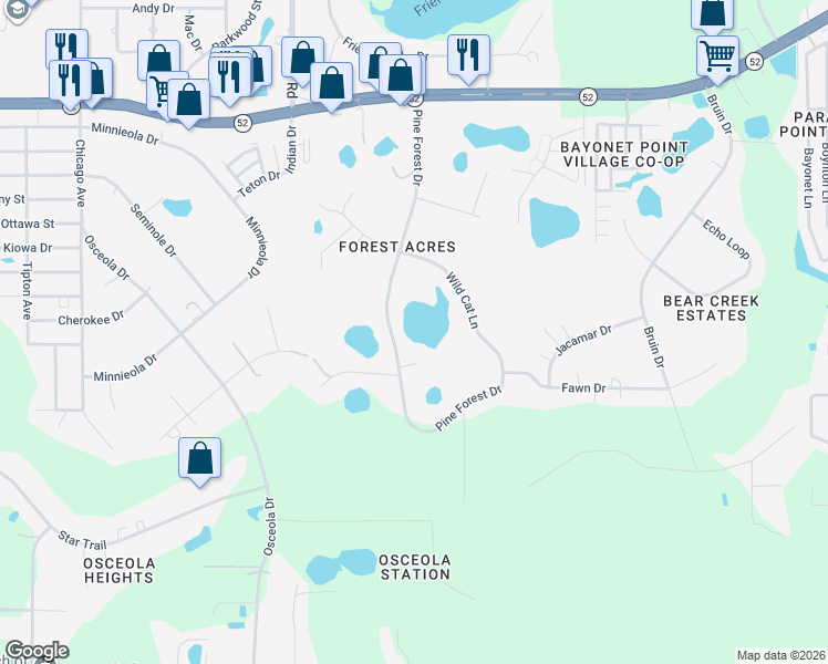 map of restaurants, bars, coffee shops, grocery stores, and more near 11416 Pine Forest Drive in New Port Richey