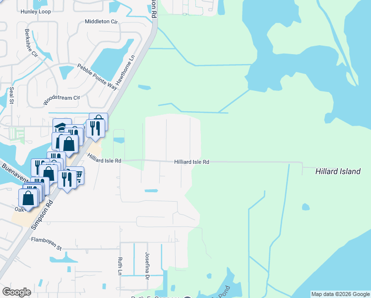 map of restaurants, bars, coffee shops, grocery stores, and more near 2625 Hilliard Court in Kissimmee