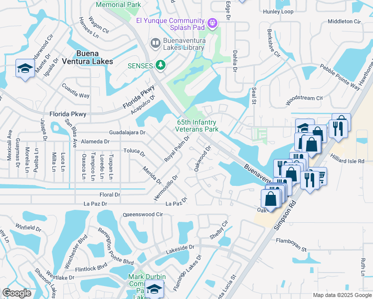 map of restaurants, bars, coffee shops, grocery stores, and more near 35 Silver Swan Court in Kissimmee