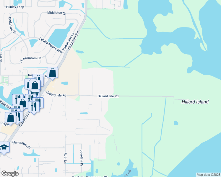 map of restaurants, bars, coffee shops, grocery stores, and more near 2625 Hilliard Court in Kissimmee