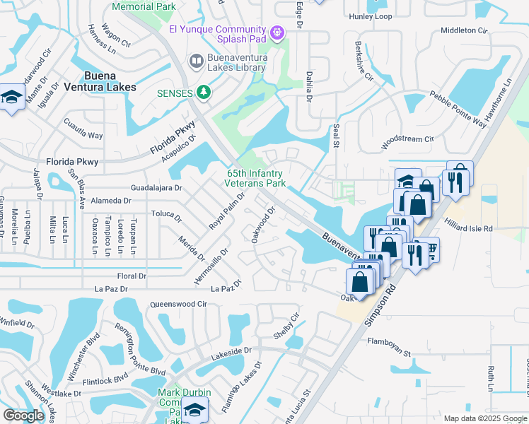 map of restaurants, bars, coffee shops, grocery stores, and more near 37 Laguna Pointe Way in Kissimmee