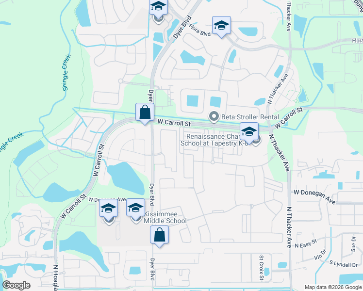 map of restaurants, bars, coffee shops, grocery stores, and more near 2573 Folio Way in Kissimmee