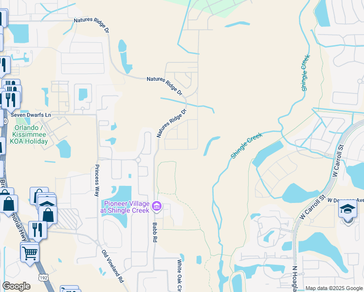 map of restaurants, bars, coffee shops, grocery stores, and more near 2491 Babb Rd in Kissimmee