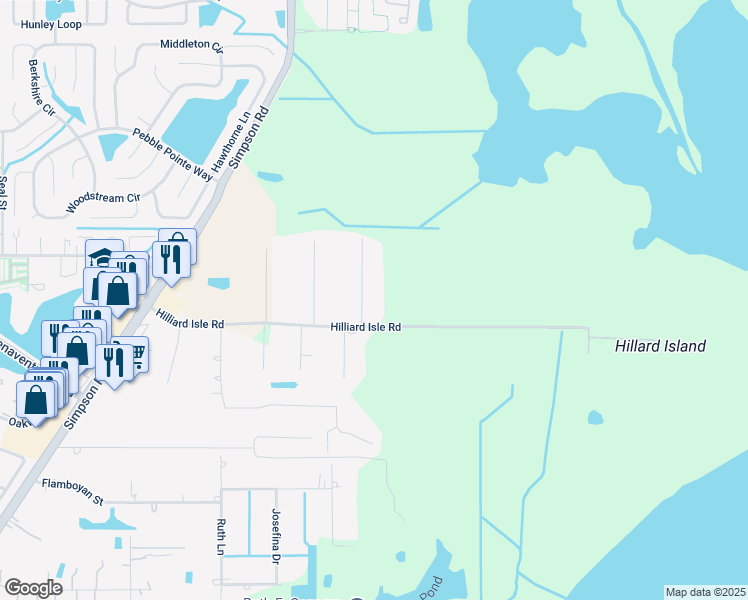 map of restaurants, bars, coffee shops, grocery stores, and more near 2625 Hilliard Court in Kissimmee