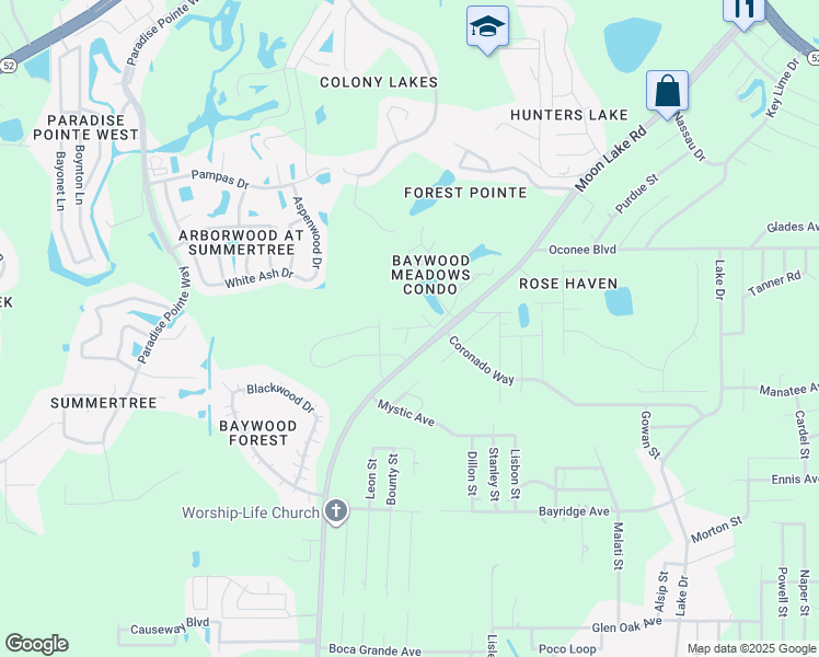 map of restaurants, bars, coffee shops, grocery stores, and more near 11498 Pike Court in New Port Richey