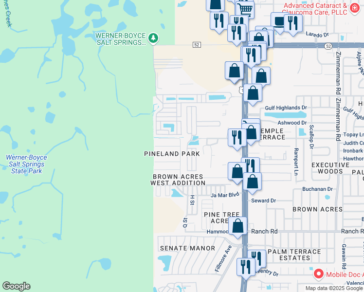 map of restaurants, bars, coffee shops, grocery stores, and more near 6607 Margaret Drive in Port Richey