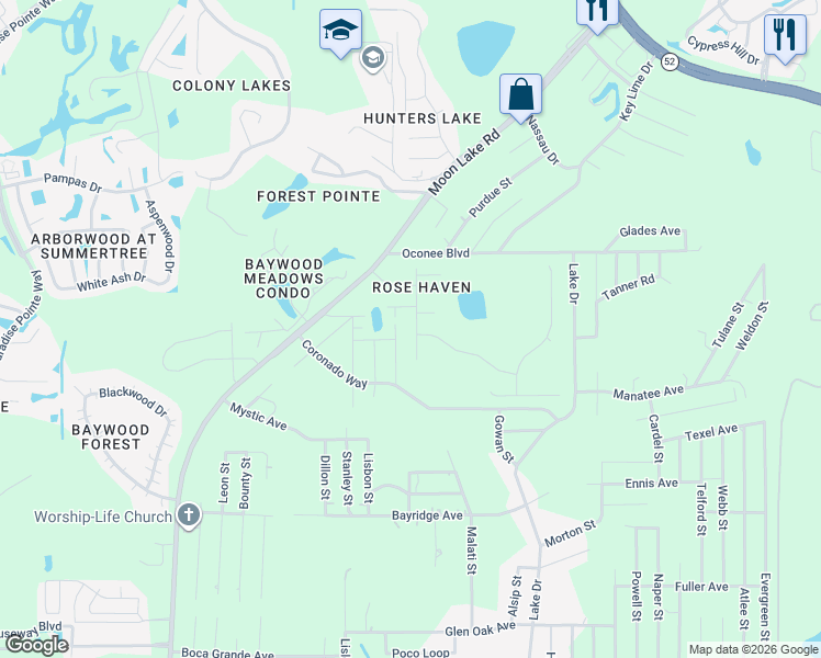 map of restaurants, bars, coffee shops, grocery stores, and more near 11410 Rimrock Street in New Port Richey