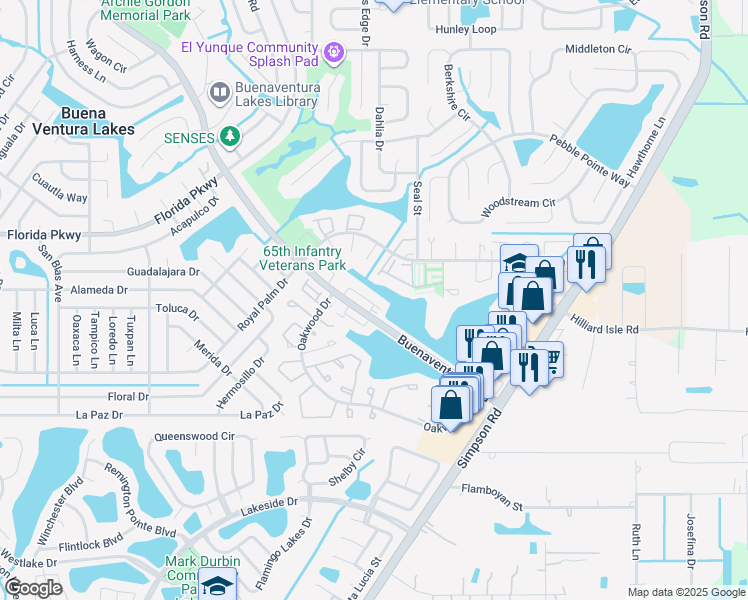 map of restaurants, bars, coffee shops, grocery stores, and more near 229 Dawn Court in Kissimmee