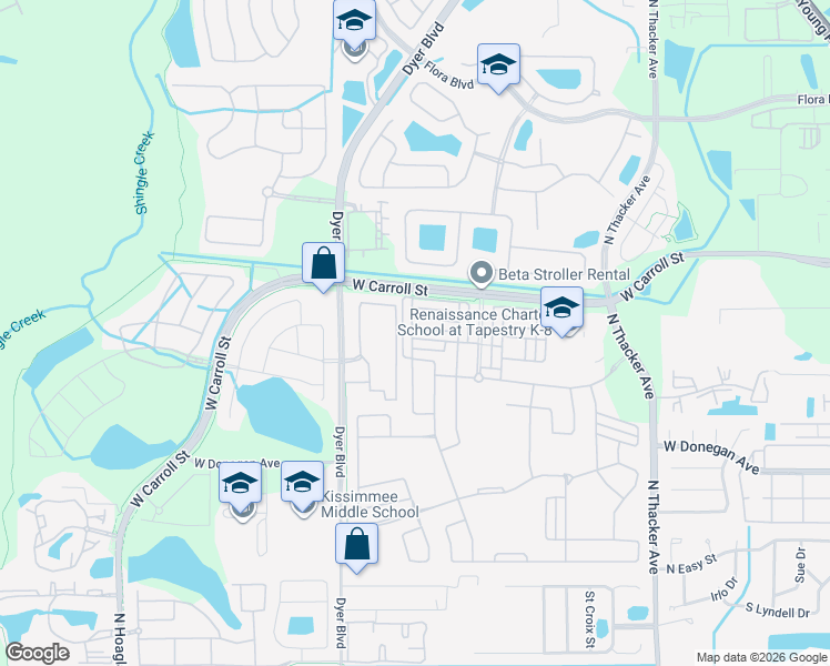 map of restaurants, bars, coffee shops, grocery stores, and more near 2573 Folio Way in Kissimmee