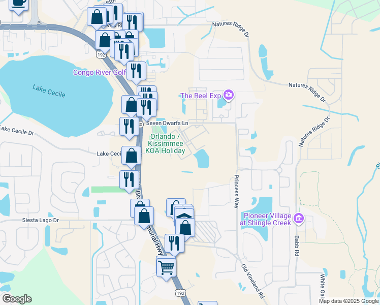 map of restaurants, bars, coffee shops, grocery stores, and more near 2620 Lodi Circle in Kissimmee