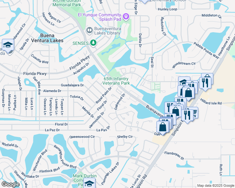 map of restaurants, bars, coffee shops, grocery stores, and more near 342 Cervantes Drive in Kissimmee