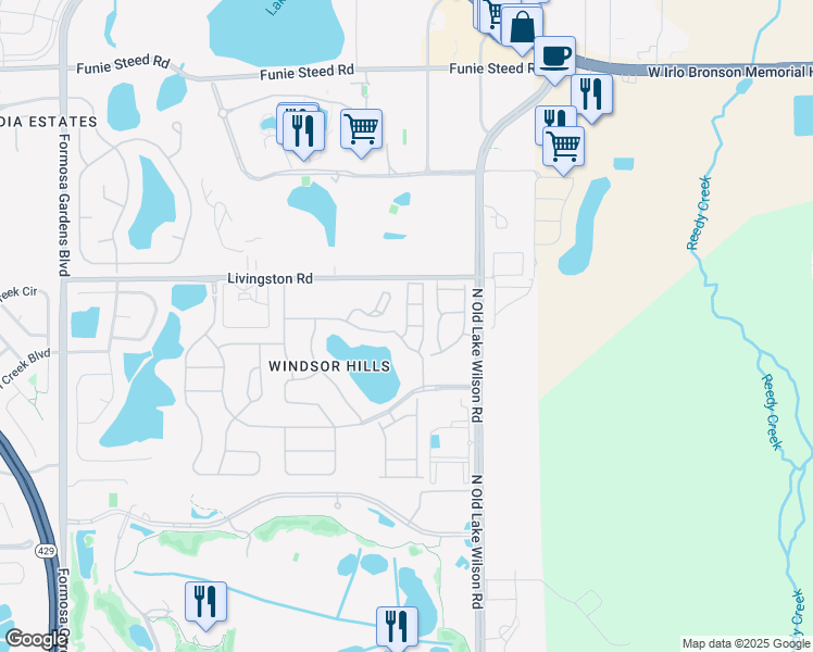 map of restaurants, bars, coffee shops, grocery stores, and more near 2388 Almaton Loop in Kissimmee