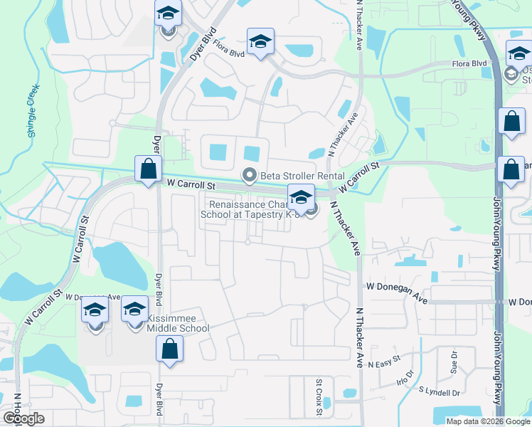 map of restaurants, bars, coffee shops, grocery stores, and more near 2614 Giardino Loop in Kissimmee