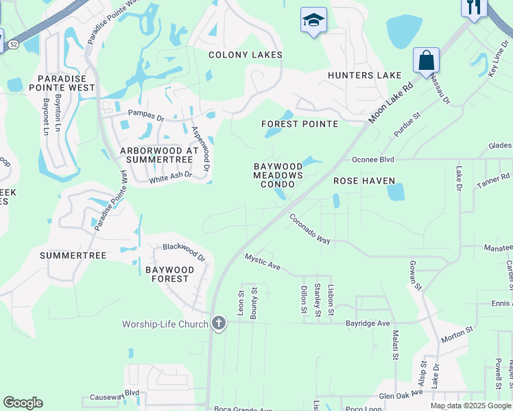 map of restaurants, bars, coffee shops, grocery stores, and more near 11411 Pike Court in New Port Richey