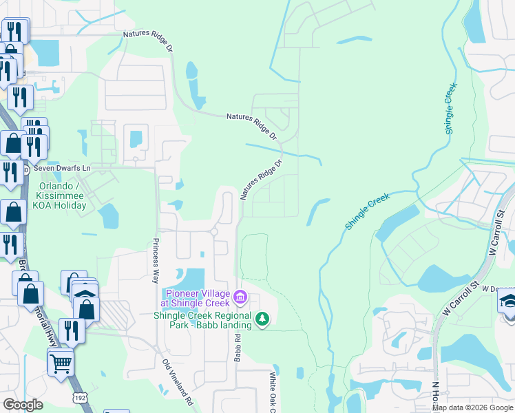 map of restaurants, bars, coffee shops, grocery stores, and more near 2491 Babb Road in Kissimmee