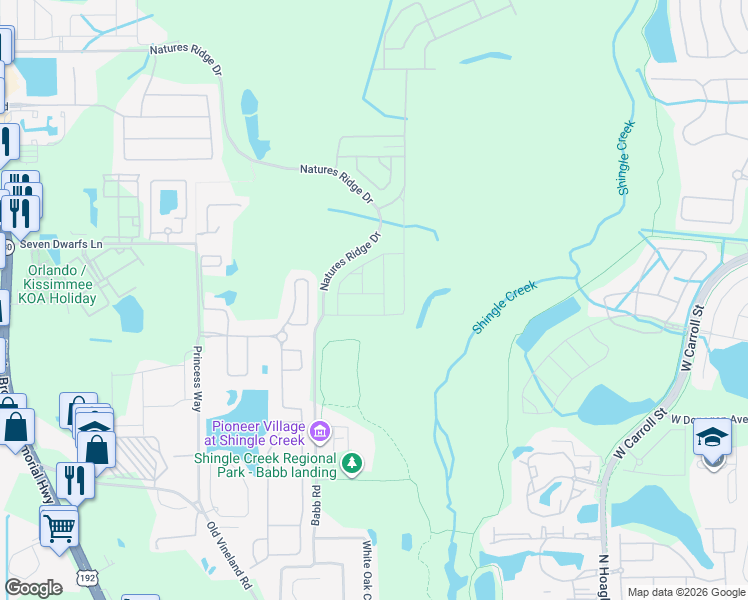 map of restaurants, bars, coffee shops, grocery stores, and more near 2491 Babb Rd in Kissimmee