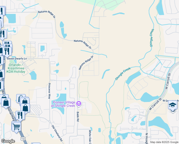 map of restaurants, bars, coffee shops, grocery stores, and more near 2491 Babb Road in Kissimmee