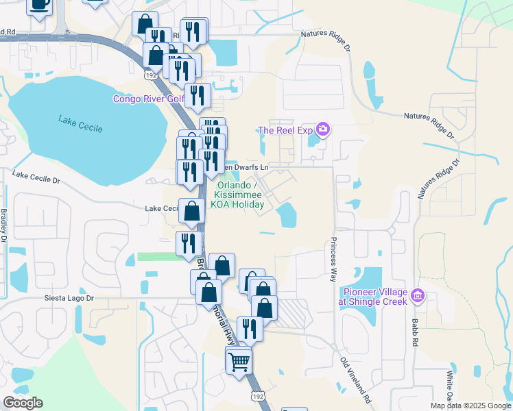 map of restaurants, bars, coffee shops, grocery stores, and more near 4600 Cecile Drive in Kissimmee