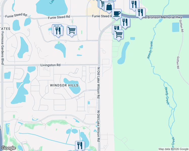 map of restaurants, bars, coffee shops, grocery stores, and more near 2661 Andros Lane in Kissimmee
