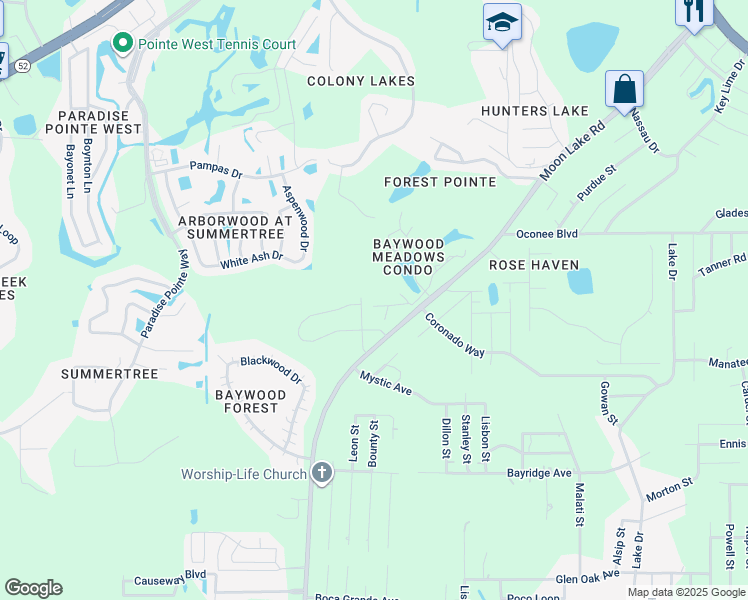 map of restaurants, bars, coffee shops, grocery stores, and more near 11411 Pike Court in New Port Richey