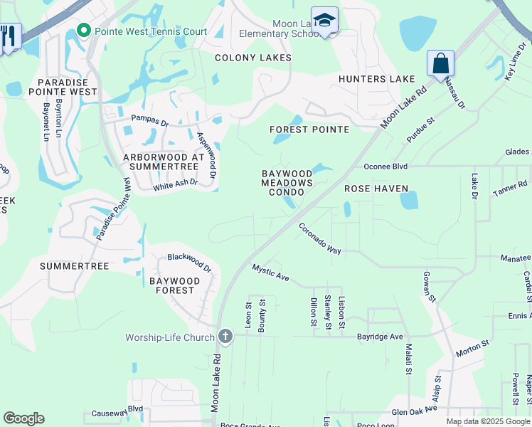 map of restaurants, bars, coffee shops, grocery stores, and more near 11411 Pike Court in New Port Richey