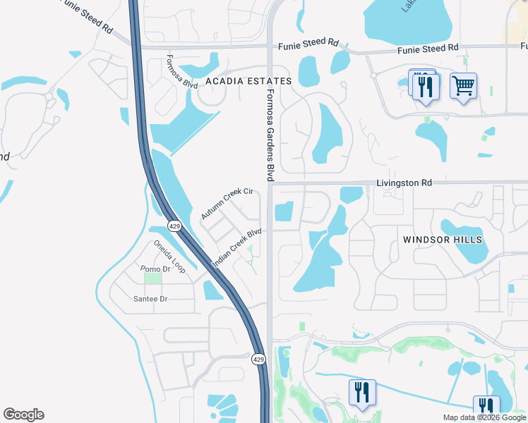 map of restaurants, bars, coffee shops, grocery stores, and more near 2611 Autumn Creek Circle in Kissimmee